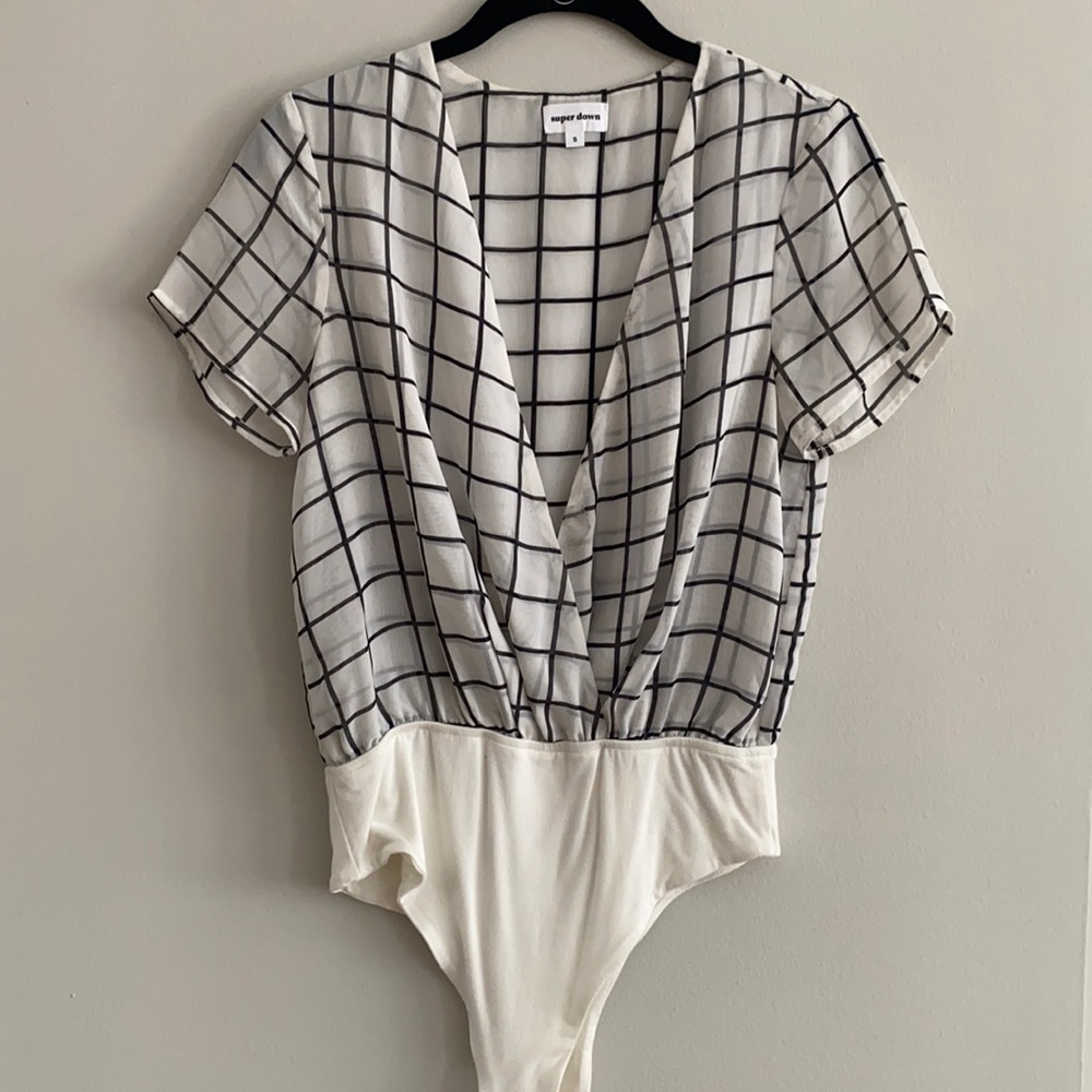 Superdown Checkered white & black bodysuit from Revolve